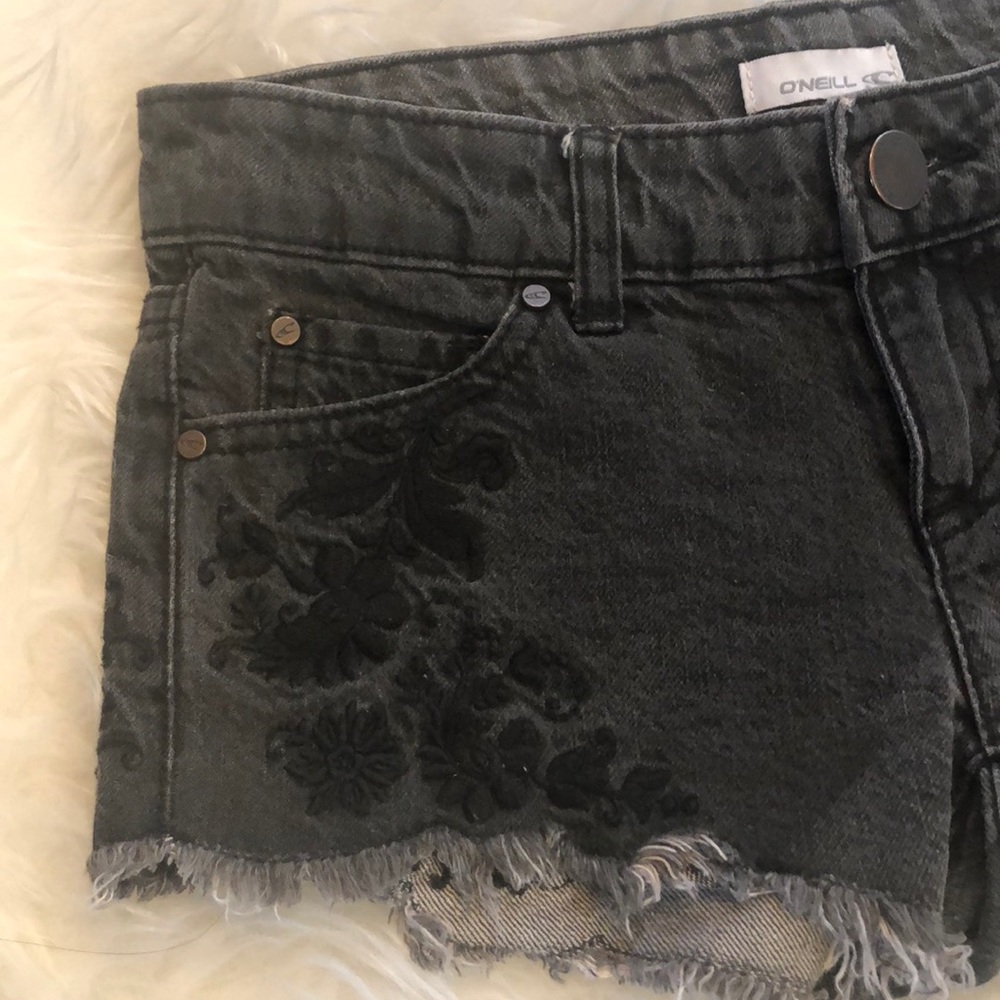 O’Neill black embroidered flower cutoff shorts